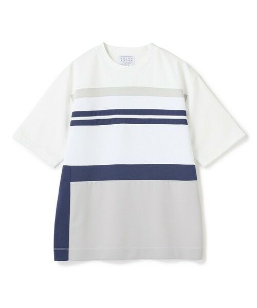 MEN'S BIGI / メンズビギ Tシャツ | ポンチxダンボール素材 コンビデザインT〈ストレッチ・マシンウォッシャブル・接触冷感〉（ホワイト系）