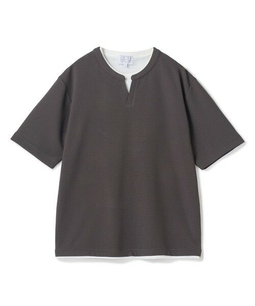 MEN'S BIGI / メンズビギ Tシャツ | ミニワッフルキーネックレイヤードTシャツ（チャコールグレー）