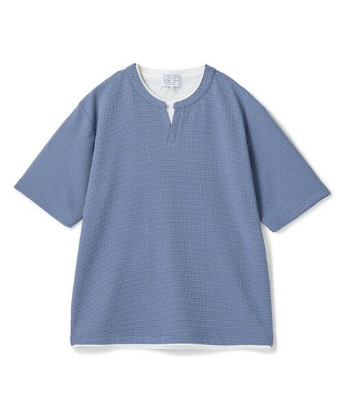 MEN'S BIGI / メンズビギ Tシャツ | ミニワッフルキーネックレイヤードTシャツ（ブルー）
