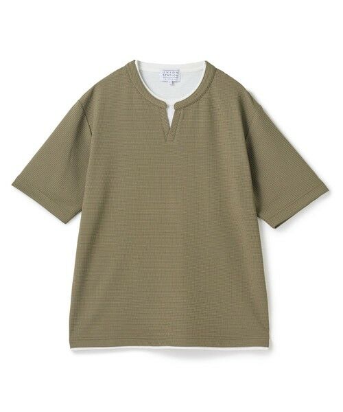 MEN'S BIGI / メンズビギ Tシャツ | ミニワッフルキーネックレイヤードTシャツ（カーキ）