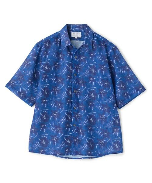 MEN'S BIGI / メンズビギ シャツ・ブラウス | プリントシアーハーフスリーブシャツ＜ハンドウォッシャブル・通気性＞（ブルー系）