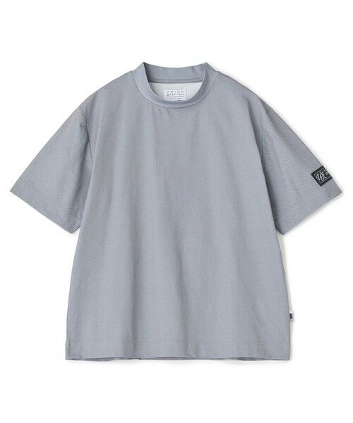MEN'S BIGI / メンズビギ Tシャツ | ドットメッシュプリントモックネックTシャツ＜ストレッチ・軽量・ハンドウォッシャブル・通気性＞（ライトグレー）