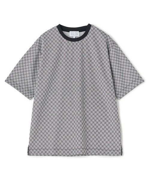 MEN'S BIGI / メンズビギ Tシャツ | ジオメトリックジャガードTシャツ＜ストレッチ・マシンウォッシャブル＞（ホワイト）