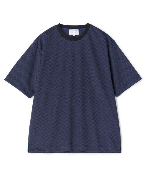 MEN'S BIGI / メンズビギ Tシャツ | ジオメトリックジャガードTシャツ＜ストレッチ・マシンウォッシャブル＞（ネイビー）