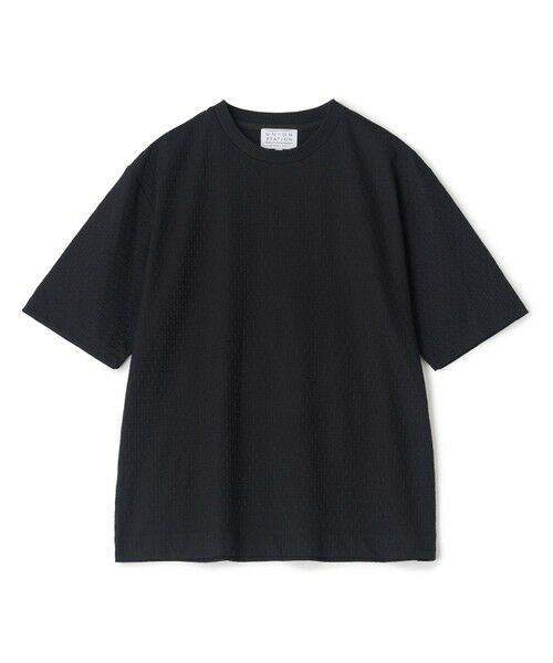 MEN'S BIGI / メンズビギ Tシャツ | マルチファンクションジャガードTシャツ<ストレッチ・速乾・イージーケア・ハンドウォッシャブル・UVカット・抗菌・防臭>(ブラック)