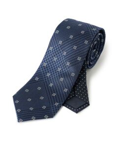 MEN'S BIGI / メンズビギ ネクタイ | グレンチェック×小紋MIX 小剣クレリックタイ
