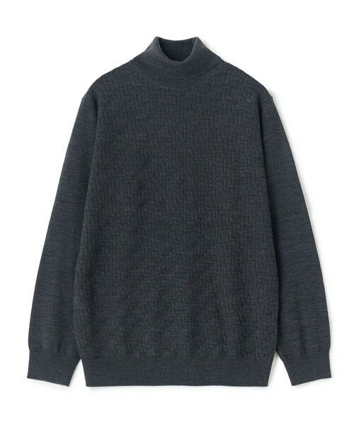 MEN'S BIGI / メンズビギ ニット・セーター | 12Gメリノウール 幾何学柄タートルネックニット（チャコールグレー）