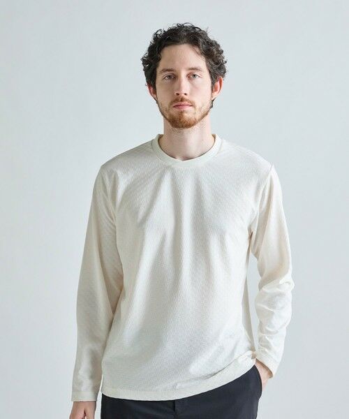 MEN'S BIGI / メンズビギ Tシャツ | リンクスジャカード 変形クルーネックロングTシャツ［抗菌防臭］ | 詳細1