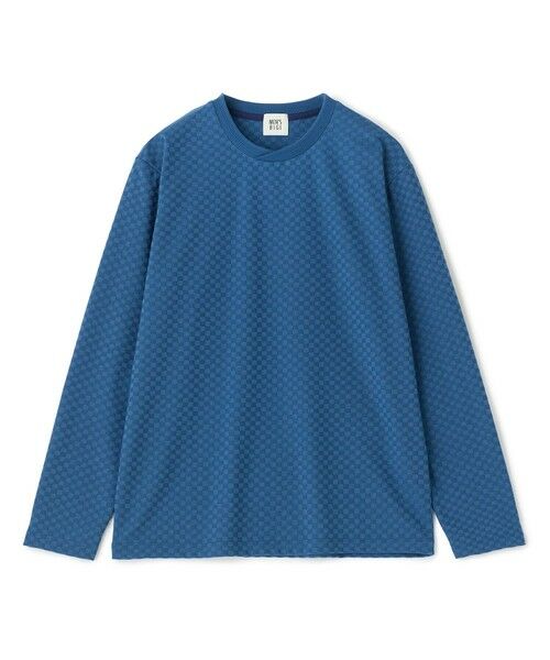 MEN'S BIGI / メンズビギ Tシャツ | リンクスジャカード 変形クルーネックロングTシャツ［抗菌防臭］（ブルー）