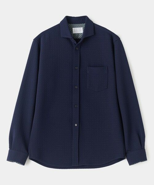 MEN'S BIGI / メンズビギ シャツ・ブラウス | ドビージャーセミワイドカラーシャツ〈ウォッシャブル・ストレッチ・イージーケア〉（ネイビー）