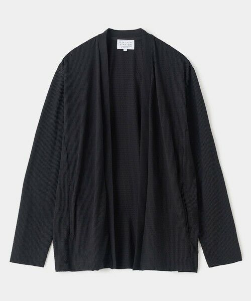 MEN'S BIGI / メンズビギ カーディガン・ボレロ | ナイロンリンクスジャガードボタンレスカーディガン（ブラック）