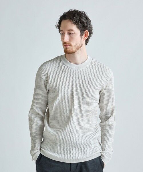 MEN'S BIGI / メンズビギ Tシャツ | ブリスタージャカード 変形ケーブルモックネックロングTEE | 詳細1