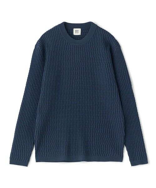 MEN'S BIGI / メンズビギ Tシャツ | ブリスタージャカード 変形ケーブルモックネックロングTEE（ネイビー）