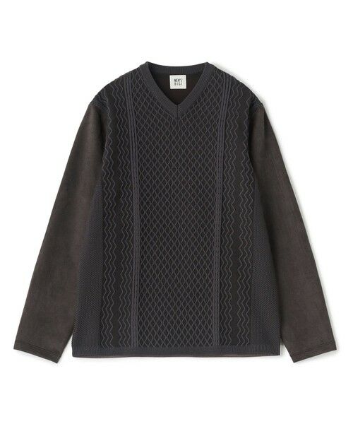 MEN'S BIGI / メンズビギ Tシャツ | アランパネル ニットコンビVネックロングTEE（ブラウン）