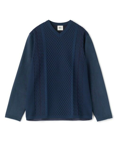 MEN'S BIGI / メンズビギ Tシャツ | アランパネル ニットコンビVネックロングTEE（ネイビー）
