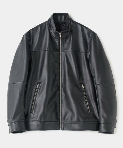 MEN'S BIGI / メンズビギ レザーブルゾン・ジャケット | シープスキン シングルライダースジャケット（ブラック）