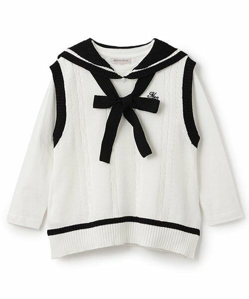 mezzo piano junior / メゾピアノジュニア ニット・セーター | 【人気商品再入荷】【直営店で取り扱い無し】セーラーベスト＆長袖Tシャツセット（オフ ホワイト）