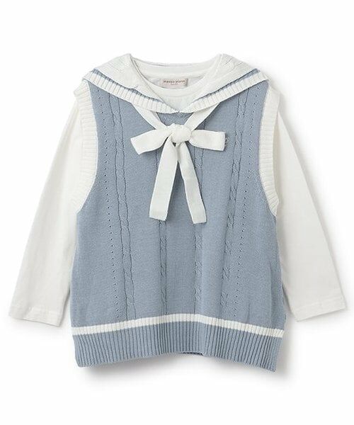 mezzo piano junior / メゾピアノジュニア ニット・セーター | 【人気商品再入荷】【直営店で取り扱い無し】セーラーベスト＆長袖Tシャツセット（サックス）