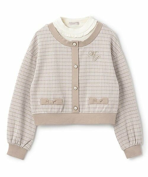 mezzo piano junior / メゾピアノジュニア スウェット | 【人気商品再入荷】【直営店で取り扱い無し】千鳥柄カーデレイヤードトレーナー（ベージュ）
