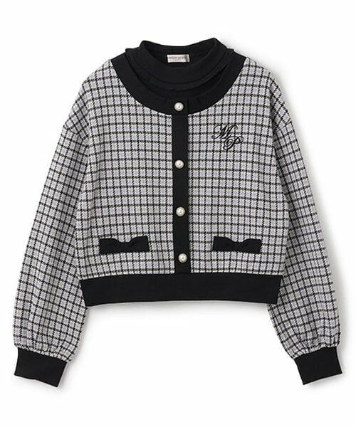 mezzo piano junior / メゾピアノジュニア スウェット | 【人気商品再入荷】【直営店で取り扱い無し】千鳥柄カーデレイヤードトレーナー（黒）
