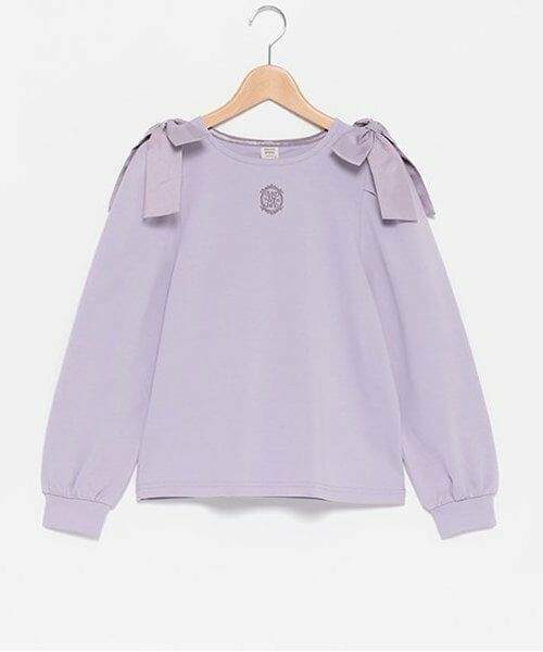 mezzo piano junior / メゾピアノジュニア Tシャツ | 【人気商品再入荷】【直営店で取り扱い無し】ショルダーリボン長袖Tシャツ（ラベンダー）