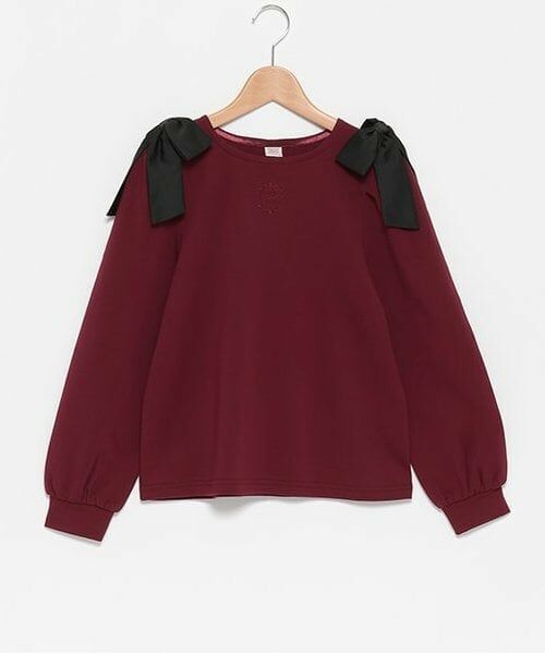 mezzo piano junior / メゾピアノジュニア Tシャツ | 【人気商品再入荷】【直営店で取り扱い無し】ショルダーリボン長袖Tシャツ（ワイン）
