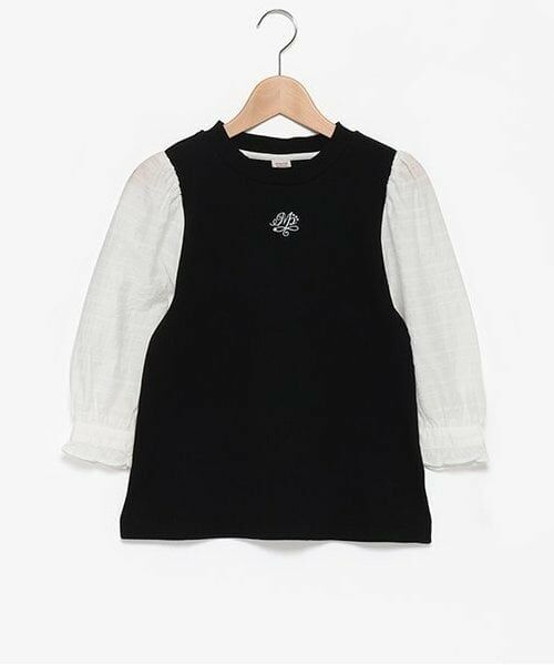 mezzo piano junior / メゾピアノジュニア Tシャツ | ★袖布帛テレコTシャツ（7分丈）（黒）