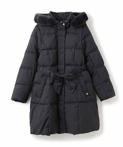 mezzo piano junior / メゾピアノジュニア ブルゾン | 【人気商品再入荷】【直営店で取り扱い無し】【撥水】リボンベルトガーリーロングダウン（紺）