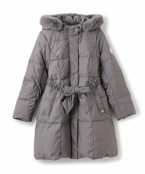mezzo piano junior / メゾピアノジュニア ブルゾン | 【人気商品再入荷】【直営店で取り扱い無し】【撥水】リボンベルトガーリーロングダウン（グレー）