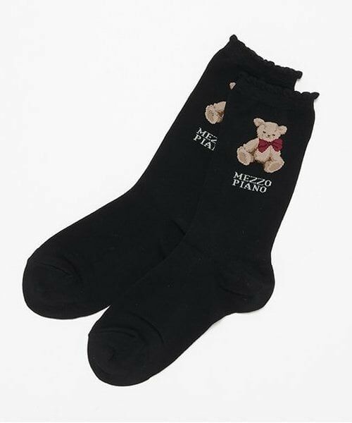 mezzo piano junior / メゾピアノジュニア ソックス | ★くまちゃんクルーソックス（黒）