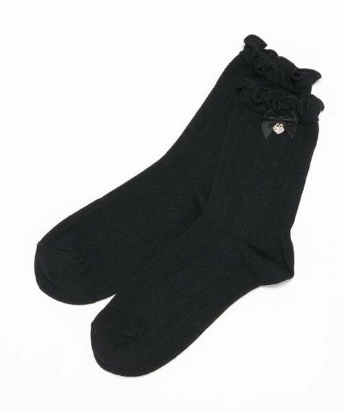 mezzo piano junior / メゾピアノジュニア ソックス | 【人気商品再入荷】【直営店で取り扱い無し】フリルリボンクルーソックス（黒）
