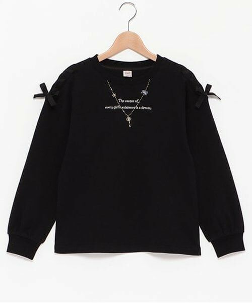 mezzo piano junior / メゾピアノジュニア Tシャツ | ★肩レースアップネックレスTシャツ（黒）