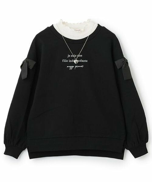 mezzo piano junior / メゾピアノジュニア スウェット | 【人気商品再入荷】【直営店で取り扱い無し】ネックレスつき肩リボントレーナー（黒）