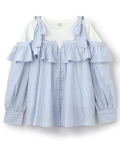 mezzo piano junior / メゾピアノジュニア シャツ・ブラウス | 【人気商品再入荷】【直営店で取り扱い無し】ショルダーリボンレイヤード長袖シャツ