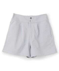 mezzo piano junior / メゾピアノジュニア ショート・ハーフ・半端丈パンツ | 【人気商品再入荷】【直営店で取り扱い無し】パール&ラインストーンつきハイウエストショートパンツ