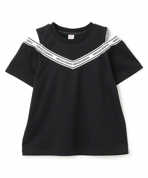 mezzo piano junior / メゾピアノジュニア Tシャツ | 【人気商品再入荷】【直営店で取り扱い無し】肩あきリブTシャツ（黒）
