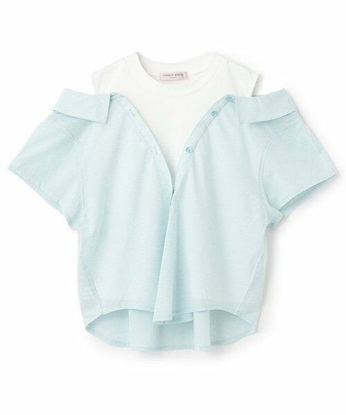 mezzo piano junior / メゾピアノジュニア Tシャツ | 【人気商品再入荷】【直営店で取り扱い無し】シアーストライプ ドッキングシャツ（ライト ブルー）