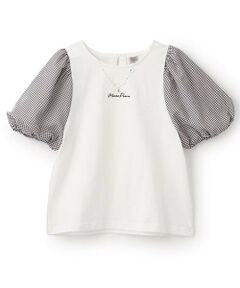mezzo piano junior / メゾピアノジュニア Tシャツ | 【人気商品再入荷】【直営店で取り扱い無し】チェックぽわん袖ネックレスTシャツ
