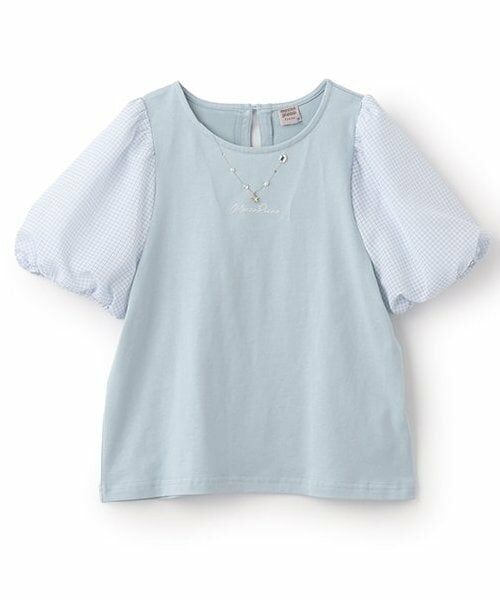 mezzo piano junior / メゾピアノジュニア Tシャツ | 【人気商品再入荷】【直営店で取り扱い無し】チェックぽわん袖ネックレスTシャツ（ライト ブルー）