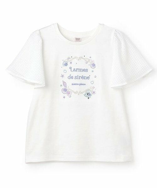 mezzo piano junior / メゾピアノジュニア Tシャツ | 【人気商品再入荷】【直営店で取り扱い無し】シェル刺しゅうフレアスリーブTシャツ（オフ ホワイト）