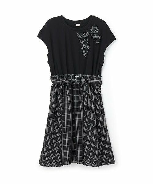 mezzo piano junior / メゾピアノジュニア ミニ丈・ひざ丈ワンピース | 【人気商品再入荷】【直営店で取り扱い無し】リボンドッキングワンピース（黒）