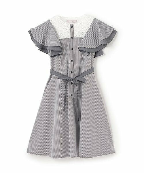 mezzo piano junior / メゾピアノジュニア ミニ丈・ひざ丈ワンピース | 【人気商品再入荷】【直営店で取り扱い無し】ラッフル袖コンビネーションワンピース（黒）