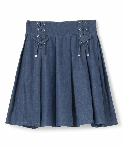 mezzo piano junior / メゾピアノジュニア ショート・ハーフ・半端丈パンツ | 【人気商品再入荷】【直営店で取り扱い無し】ボックスプリーツレースアップスカパン（ブルー）
