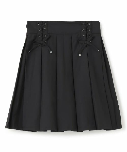 mezzo piano junior / メゾピアノジュニア ショート・ハーフ・半端丈パンツ | 【人気商品再入荷】【直営店で取り扱い無し】ボックスプリーツレースアップスカパン（黒）