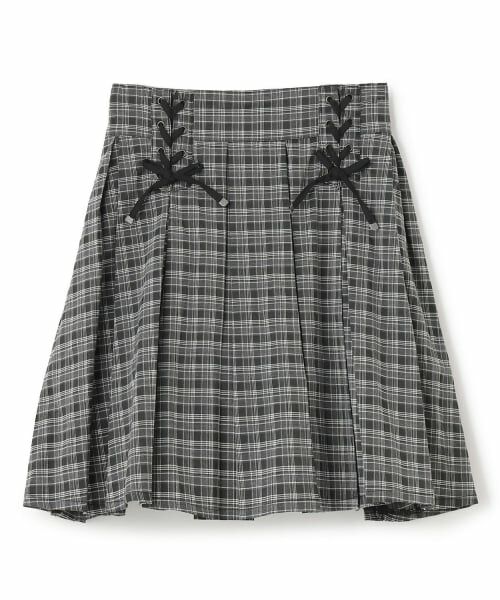 mezzo piano junior / メゾピアノジュニア ショート・ハーフ・半端丈パンツ | 【人気商品再入荷】【直営店で取り扱い無し】ボックスプリーツレースアップスカパン（チャコール）