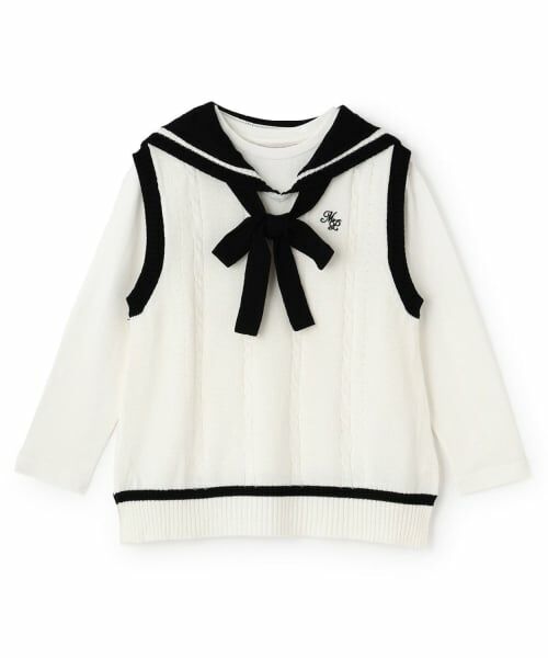 mezzo piano junior / メゾピアノジュニア Tシャツ | 【人気商品再入荷】【直営店で取り扱い無し】セーラーベスト＆長袖Tシャツセット（オフ ホワイト）
