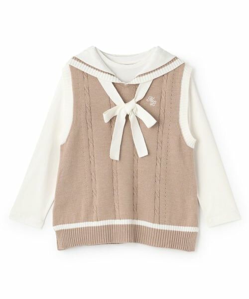 mezzo piano junior / メゾピアノジュニア Tシャツ | 【人気商品再入荷】【直営店で取り扱い無し】セーラーベスト＆長袖Tシャツセット（ベージュ）