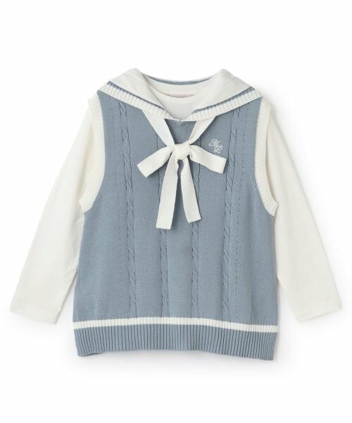 mezzo piano junior / メゾピアノジュニア Tシャツ | 【人気商品再入荷】【直営店で取り扱い無し】セーラーベスト＆長袖Tシャツセット（サックス）