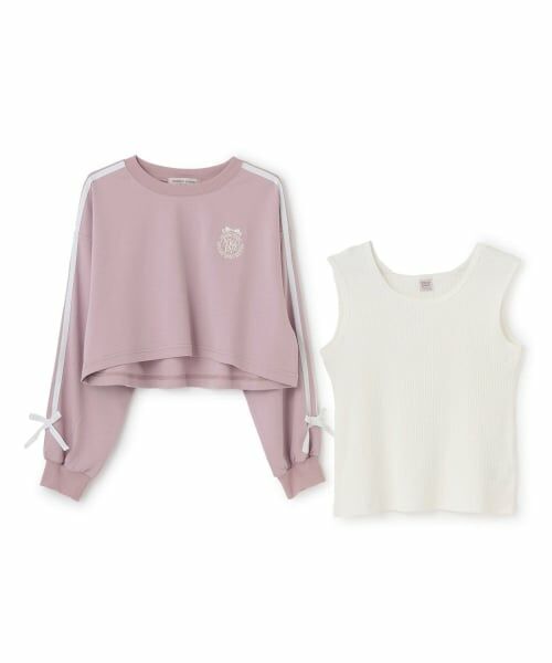 mezzo piano junior / メゾピアノジュニア Tシャツ | 【人気商品再入荷】【直営店で取り扱い無し】サイドライン&リボン長袖Tシャツ　タンクトップセット | 詳細2