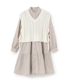 mezzo piano junior / メゾピアノジュニア ミニ丈・ひざ丈ワンピース | 【人気商品再入荷】【直営店で取り扱い無し】ニットベスト＆ティアードワンピースセット